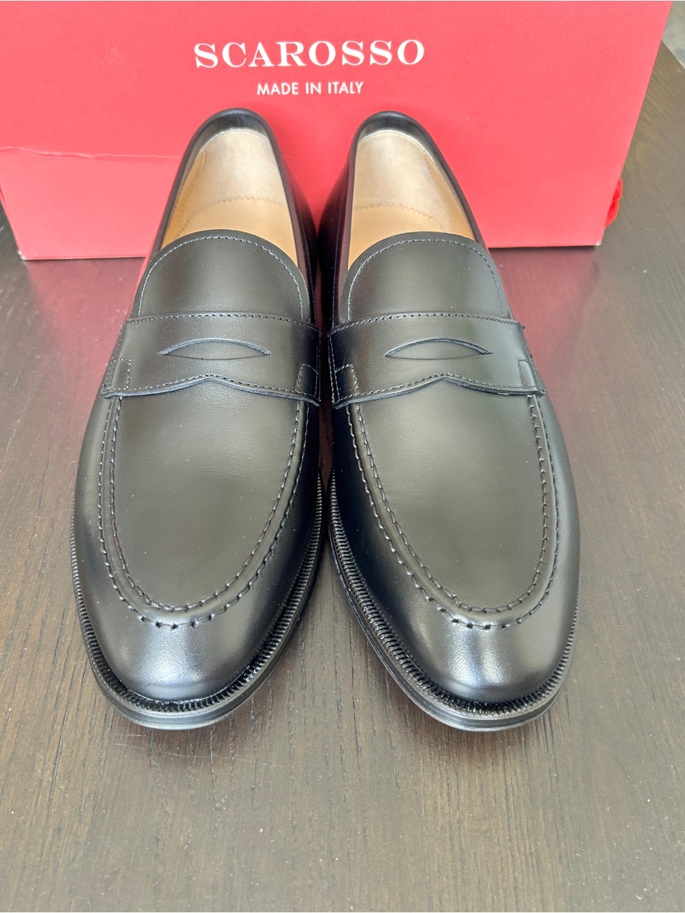 Scarosso Black Leather Penny Loafers — Classic Slip-On Dress Shoes